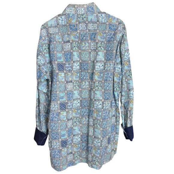 axxess mens large abstract blue long sleeves reversible cuff cotton button shirt - Picture 2 of 9